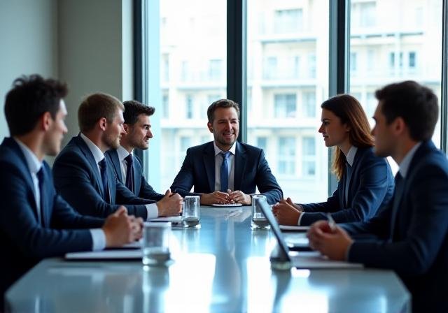 Professional team collaborating in a modern office environment