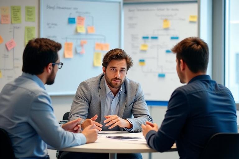 Professional workshop session showing diverse stakeholders engaged in active discussion